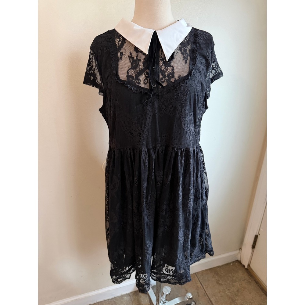 Killstar Dreadful Babydoll black lace dress white collar